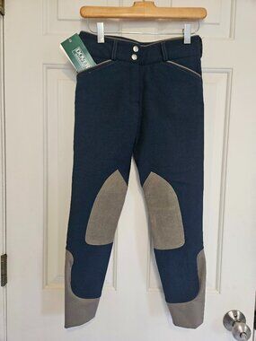 NWT Dover Saddlery Girls Size 10 Wellesley Breeches Navy w/ Gray Knee Patch